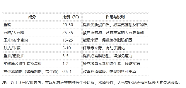 2024最新養殖鯉魚飼料配方比例表,科學搭配促進健康生長